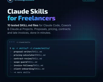 Claude Skills Bundle for Freelancers | 10 Claude Code AI Agent Skills | Proposal, Invoice, Contract Review, Pricing | Instant Download