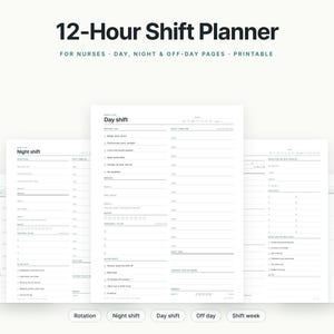 Nurse Planner Printable, 12 Hour Shift Planner, Night Shift Planner, Undated Shift Work Planner, Rotation Calendar, Letter + A4 PDF