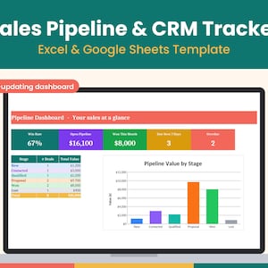CRM Spreadsheet Template, Sales Pipeline Tracker Excel Google Sheets, Lead Tracker, Small Business Client Log, Freelancer Sales Dashboard