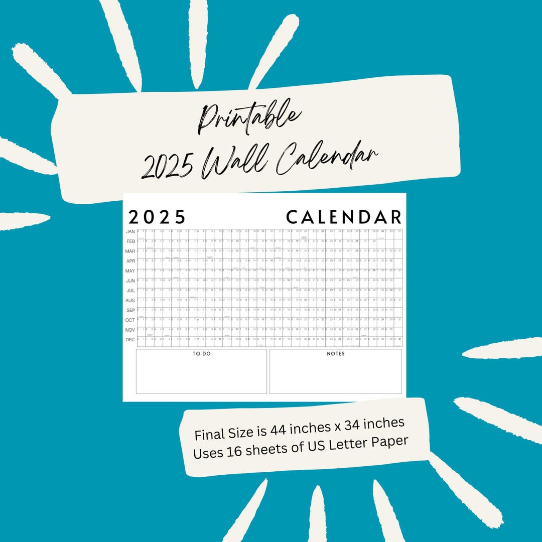 Giant Wall Calendar 2025 Printable, Wall Planner 2025, Year Planner