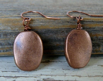 Copper Earrings, Rustic Antique Copper Dangles, Bohemain Style Metal-Look Jewelry, Copper Tablets Boho Dangles, Southwestern Earrings