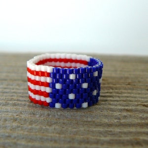 American Flag Ring, Red, White, and Blue Bead Ring, U.S. Flag Beaded Band, Patriotic Jewelry, Americana Ring, 4th of July Jewelry image 2