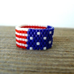 American Flag Ring, Red, White, and Blue Bead Ring, U.S. Flag Beaded Band, Patriotic Jewelry, Americana Ring, 4th of July Jewelry image 5