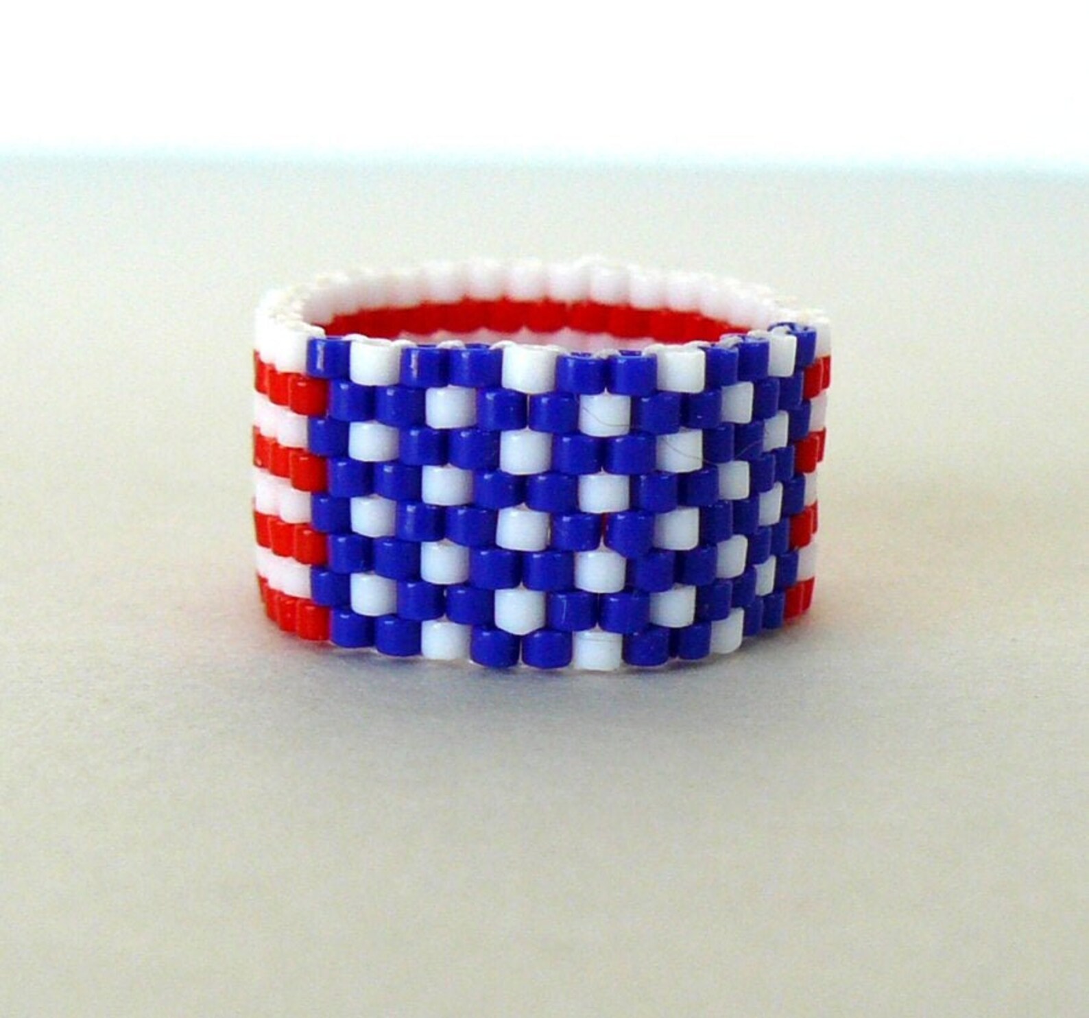 US Flag Ring Red White and Blue Beaded Band USA Patriotic - Etsy
