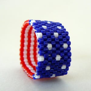 American Flag Ring, Red, White, and Blue Bead Ring, U.S. Flag Beaded Band, Patriotic Jewelry, Americana Ring, 4th of July Jewelry image 3