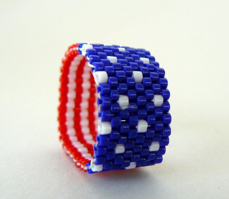 American Flag Ring, Red, White, and Blue Bead Ring, U.S. Flag Beaded Band, Patriotic Jewelry, Americana Ring, 4th of July Jewelry image 3