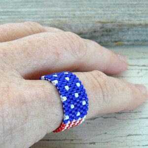 American Flag Ring Red White and Blue Bead Ring U.S. Flag - Etsy