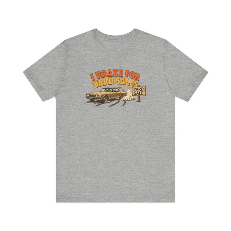 Camiseta "Me freno para las ventas de garaje", camiseta retro de camioneta familiar, regalo divertido para amantes de las compras de segunda mano, camiseta para ventas de garaje, camiseta para revendedores. imagen 1