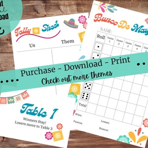 Bunco Cinco De Mayo; Tarjetas de puntuación de Bunco; Noche de Bunco; Hojas de conteo de Bunco; Tarjetas de Bunco imprimibles; Números de mesa de Bunco; Hojas de conteo