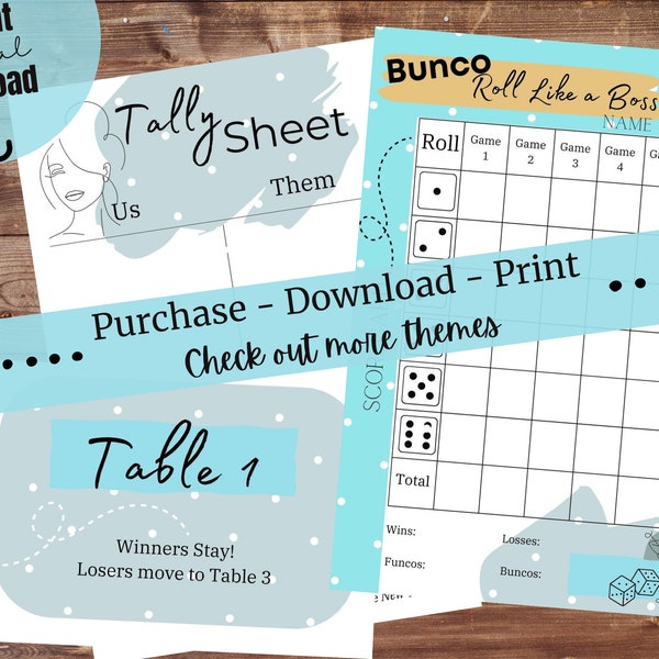 Bunco Scorecards; Bunco Aqua Roll Like A Boss; Bunco Night; Bunco Tally Sheets; Printable Bunco Cards; Bunco Table Numbers; Tally Sheets