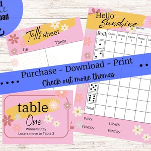 Hello Sunshine, Bunco Scorecards, Bunco Spring Theme, Bunco Night, Bunco Tally Sheet, Printable Bunco Cards, Bunco Table Number, Tally Sheet