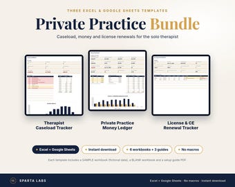Praxispaket für Therapeuten | Fallzahlen-, Finanz- und Lizenzverwaltung (Excel/Google Sheets)