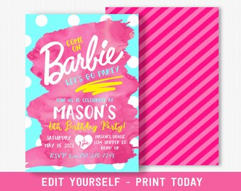 Barbie Invitations Etsy