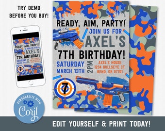 Nerf Party Invitation Instant Download Etsy