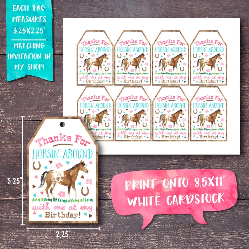 Printable Horse Favor Tag Horse Thank You Tag Horse Favor | Etsy