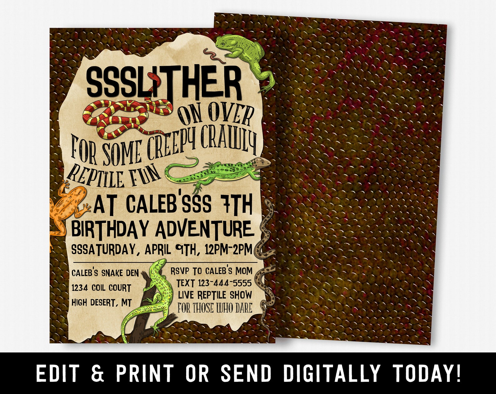 Reptile Party Invitation Boys Birthday Invitation Reptile Etsy