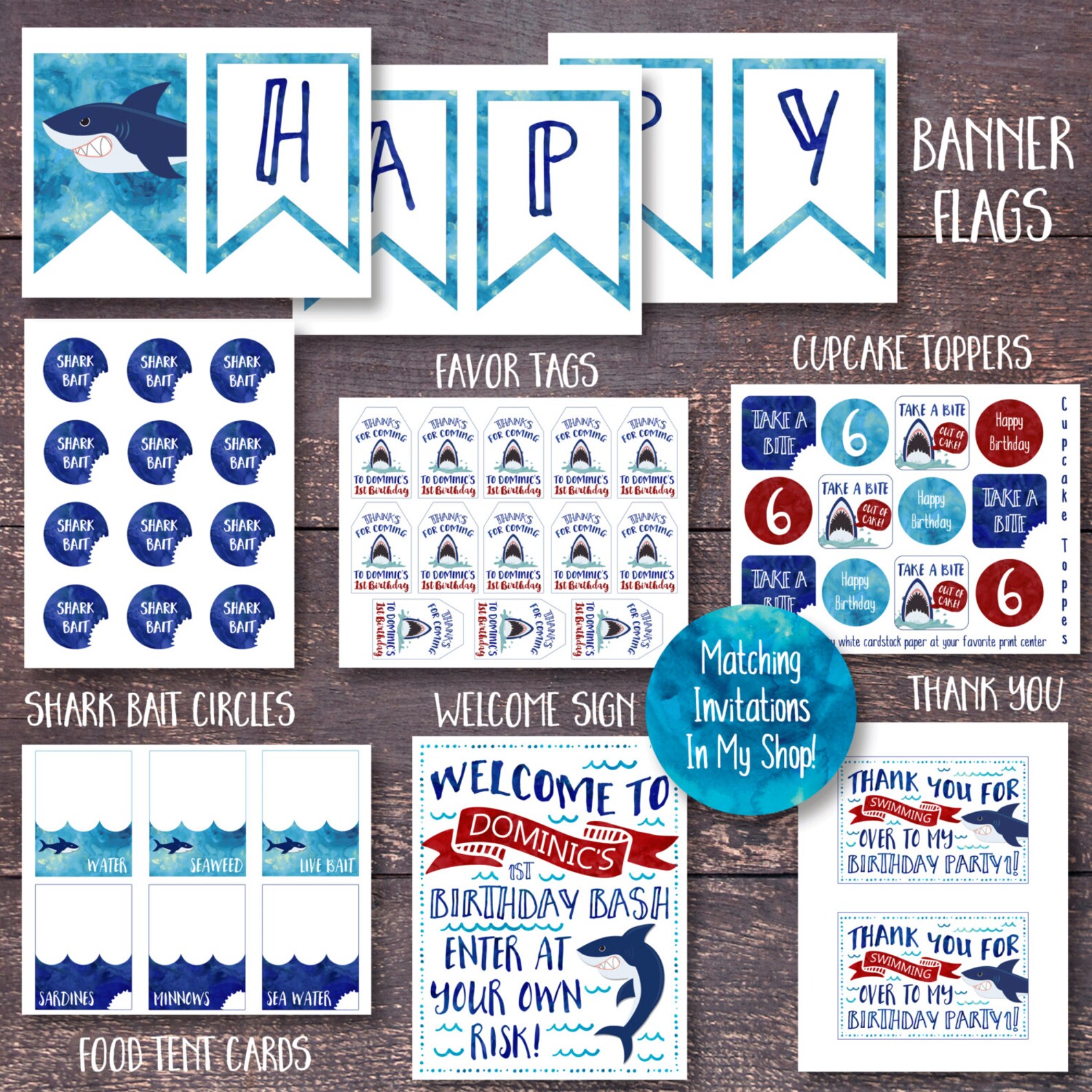 Shark Party Decorations Printable Shark Party Decorations Etsy