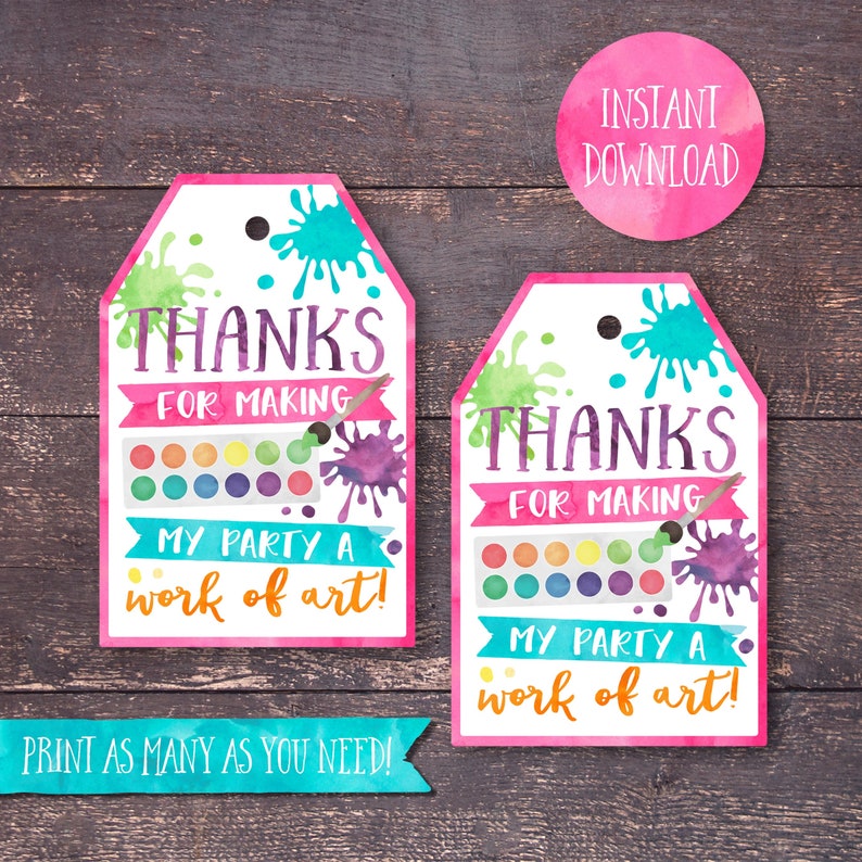 Printable Paint Favor Tag Art Favor Tag Painting Party Etsy