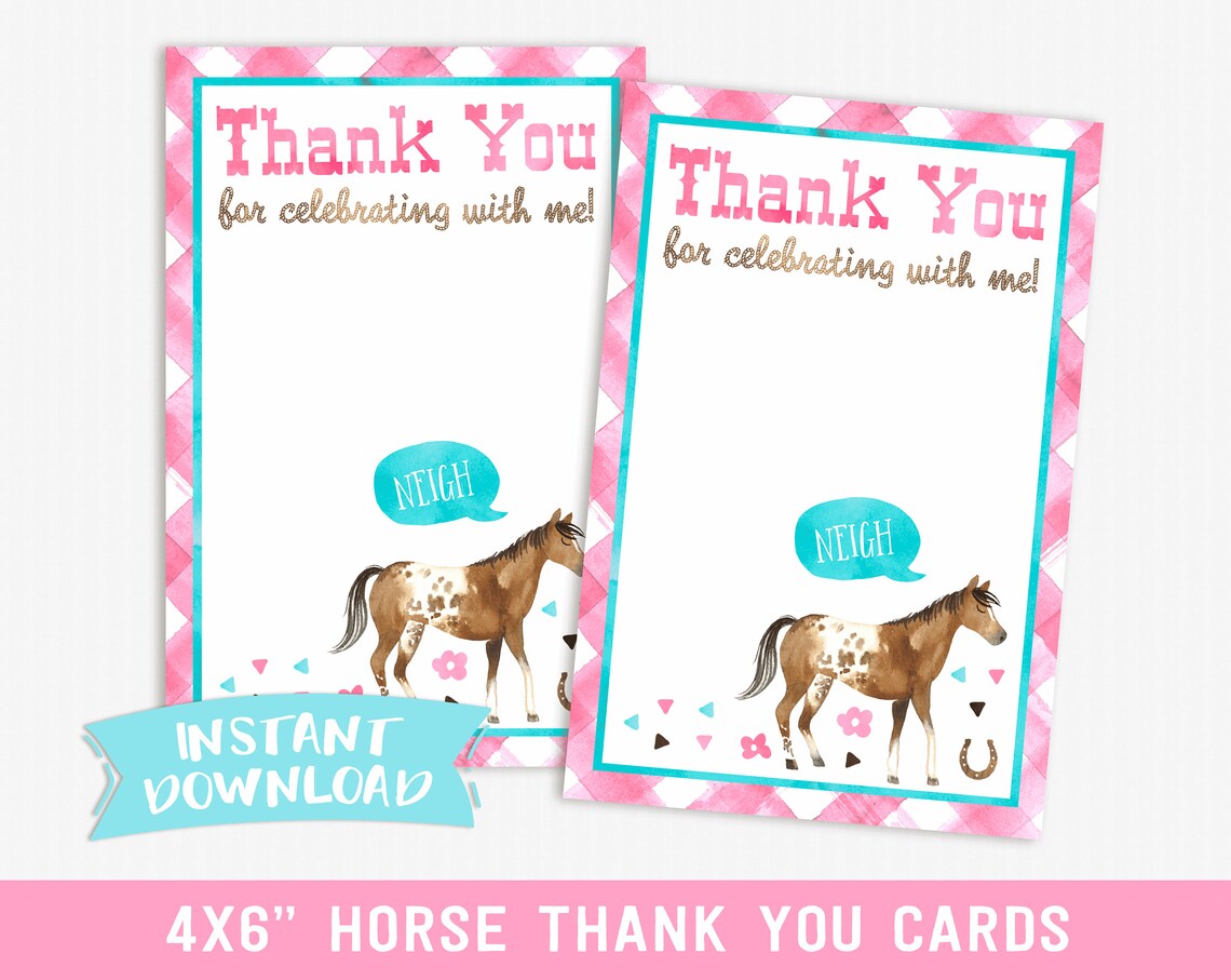 Horse Party Thank You Cards Horse Thank You Card Horse | Etsy