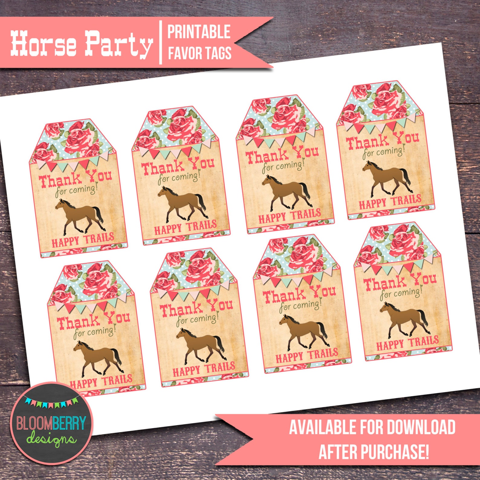 Horse Party Favor Tags Cowboy Party Favor Tags Western Favor Etsy