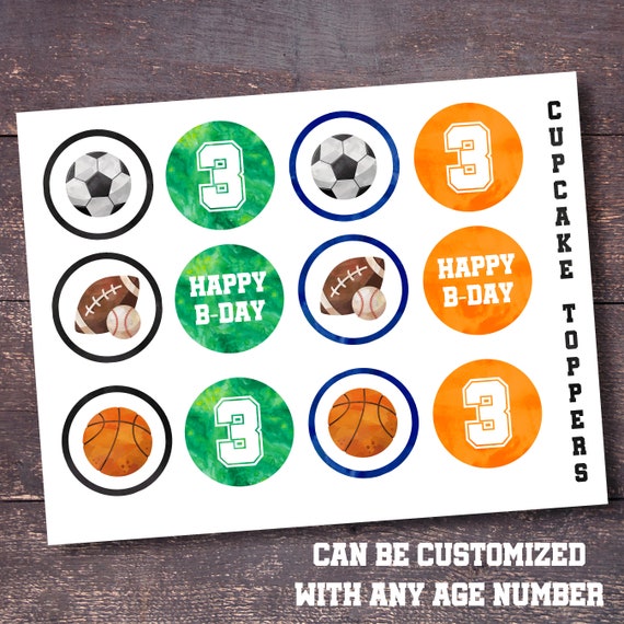 Sports Cupcake Toppers Printable Sports Party Decorations Etsy