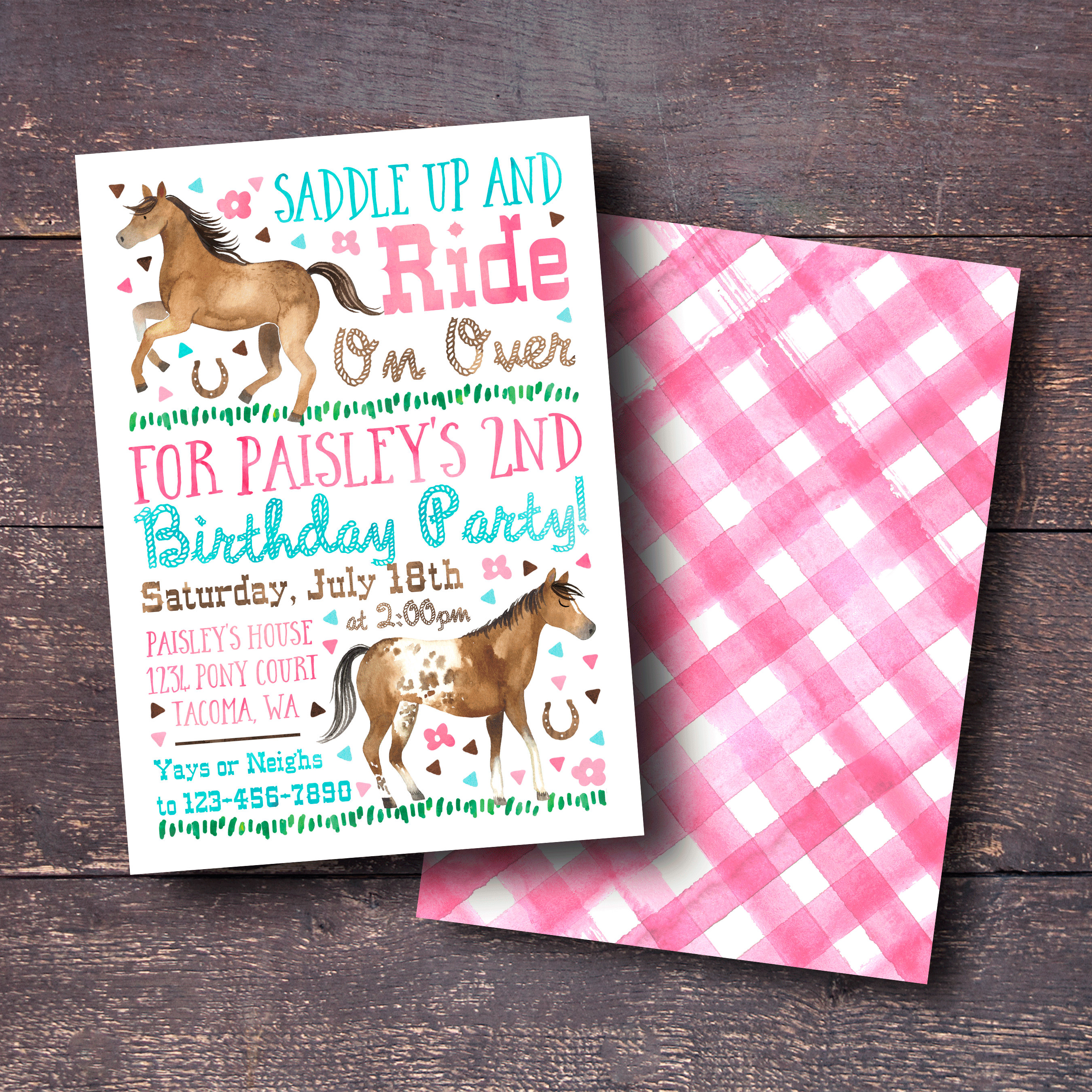 Horse Birthday Invitation Girl's Horse Invitation Horse Etsy