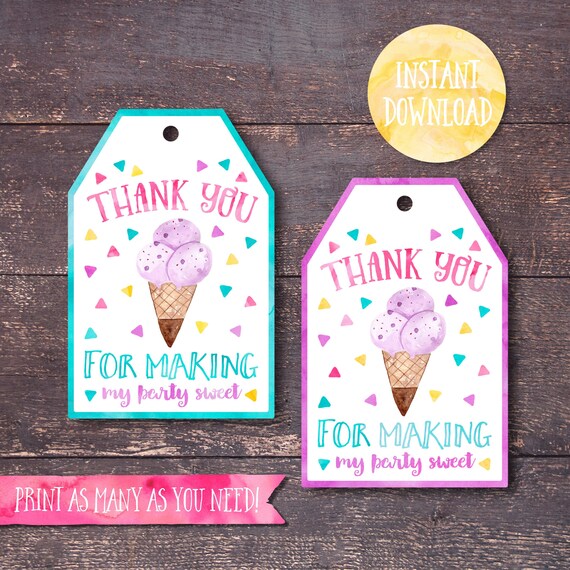printable ice cream favor tag ice cream thank you tag ice