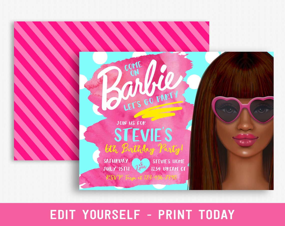 african-american-barbie-invitation-black-barbie-invitation-etsy