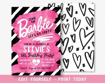 Barbie Invitation Etsy