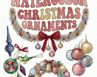 Adornos navideños vintage: 14 imágenes prediseñadas (descarga digital)