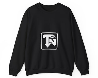 May include: A black long-sleeve crewneck sweatshirt featuring a white graphic logo on the chest. The logo is contained within a rounded square and displays the letters TN with a small mountain peak icon integrated into the design.