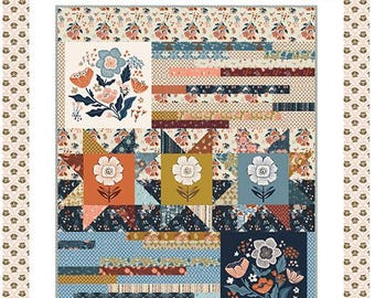 Quiltpatroon bloemenpaden van Fancy That Design House FTD230 60 x 80 inch quilt Folk & Lore Moda laag cake- en paneelvriendelijk