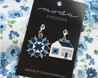 Shoreline Enamel Zipper Pulls (Set of Two) Swoon Block and House Thimble Blossoms Camille Roskelley TB110 Moda Fabrics