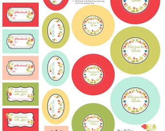 MODA Jelly and Jam Homemade Mason Jar Covers/Quilt Labels Panel by Fig Tree Co 20499-11 18 x 22" FQ: 18 hoezen/labels vintage retro