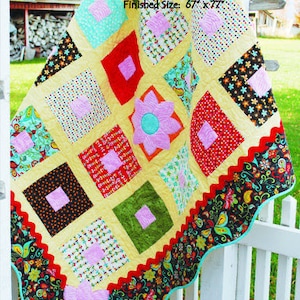 Four O’Clocks Quilt Pattern By Pie Plate Patterns- Layer Cake Friendly Flower Appliqué PPP 406 67x72”