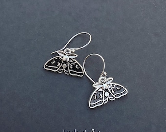 Silver and black moth earrings, Silver moth earrings, Halloween earrings, Butterfly earrings, Hypoallergenic earrings