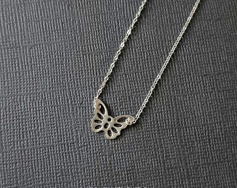 Tiny silver butterfly necklace, Silver butterfly necklace, Minimalist necklace, Little butterfly necklace, Hypoallergenic necklace