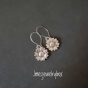 Silver sunflower earrings, Sunflower jewelry, Silver sun flower earrings, Silver flower earrings