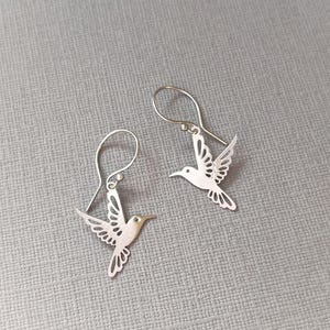 Little silver hummingbird earrings, Silver bird earrings, Hummingbird jewelry