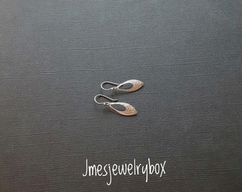 Tiny silver leaf earrings, Silver leaf earrings, Little leaf earrings, Simple earrings, Little dangle earrings