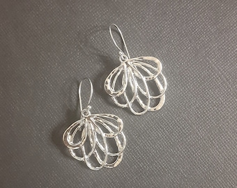 Silver filigree earrings, Silver flower earrings, Floral earrings, Silver loop earrings, Silver drop earrings, Bridesmaids earrings