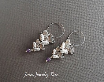 Pendientes de orquídeas de plata con amatista, Pendientes de flores de plata, Pendientes florales, Pendientes de amatista, Joyas de orquídeas, Joyas de amatista