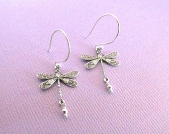 Silver dragonfly earrings, Little dragonfly earrings, Dragonfly jewelry, Insect earrings, Bug earrings, Silver dragonfly jewelry