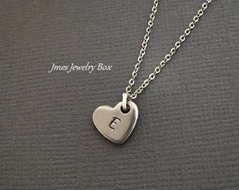 Silver heart initial necklace, Silver initial necklace, Little heart initial necklace, Personalized necklace, Silver heart necklace