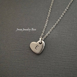 Silver heart initial necklace, Silver initial necklace, Little heart initial necklace, Personalized necklace, Silver heart necklace