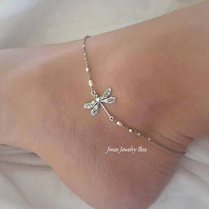 Silver dragonfly anklet (Adjustable), Silver dragonfly jewelry, Little silver dragonfly anklet, Silver dragonfly anklets