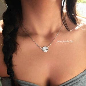 Silver sand dollar necklace with tiny freshwater pearls, Sea biscuit necklace, Silver sea biscuit necklace, Sand dollar jewelry