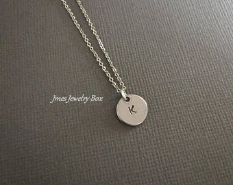 Little initial disc necklace, Silver initial necklace, Dainty initial necklace, Minimalist necklace, Personalized initial necklace