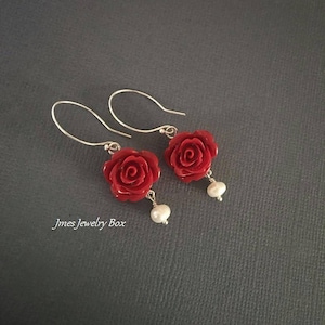 ピアス VINTAGE HOLLYWOOD Rose Earrings 4BFK501 Red Rose Earrings, Vintage Hollywood, Red Rose Studs, Flower