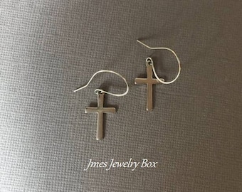 Silver cross earrings, Little cross earrings, Cross jewelry, Christian jewelry